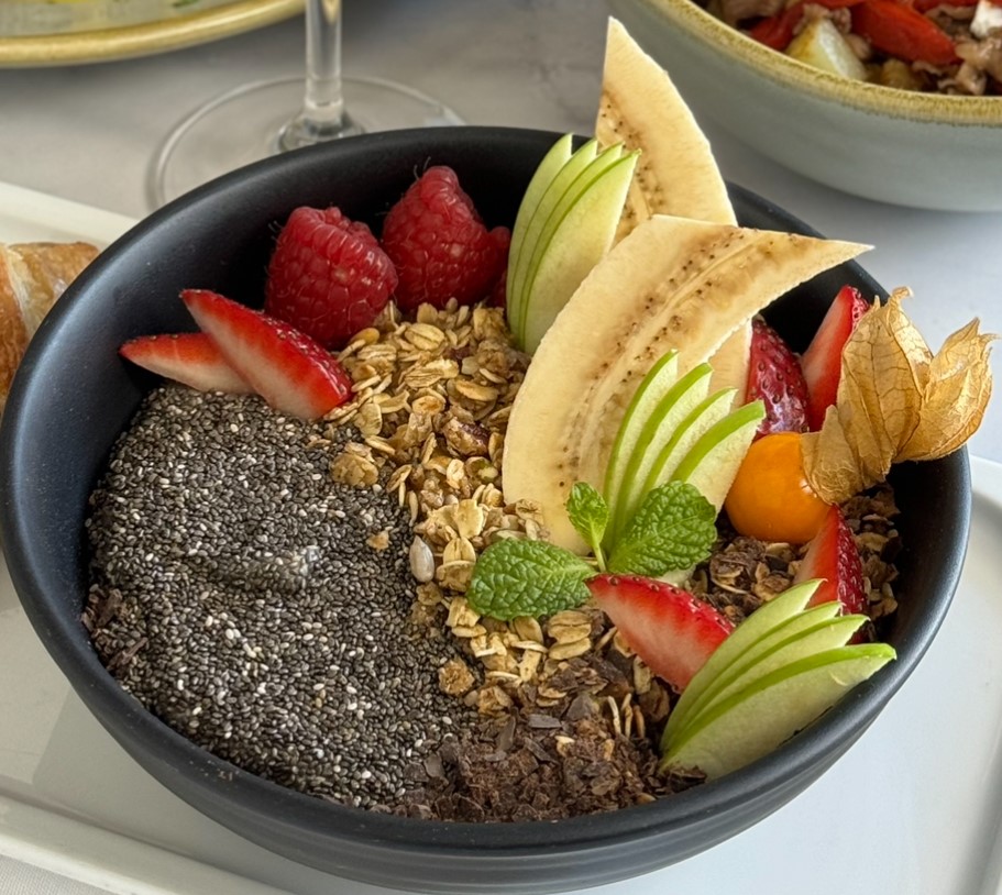 Duffey's Sports Grill brunch dish with various seeds and fruits