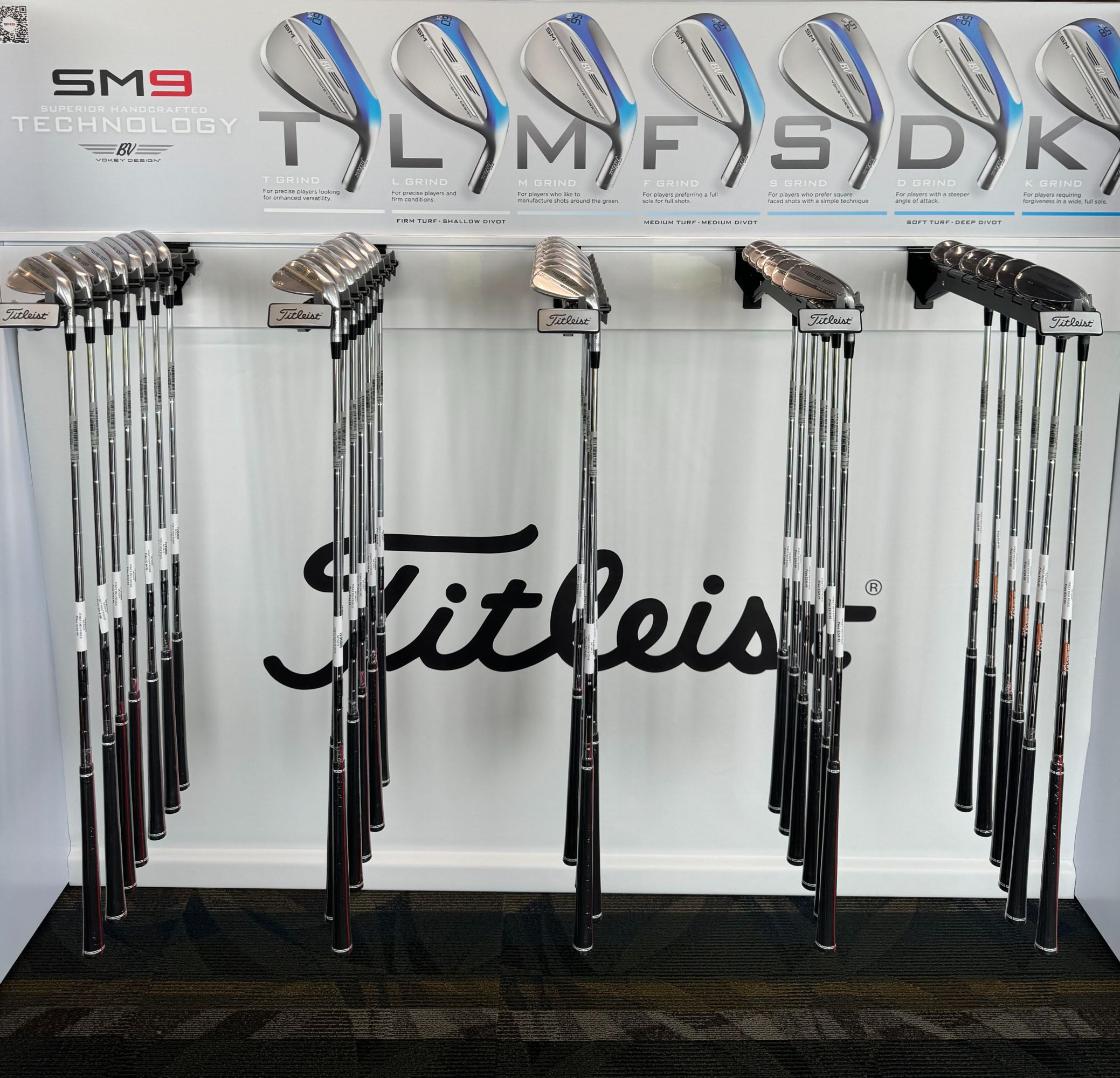 View of golf club wall inside Northview Golf shop