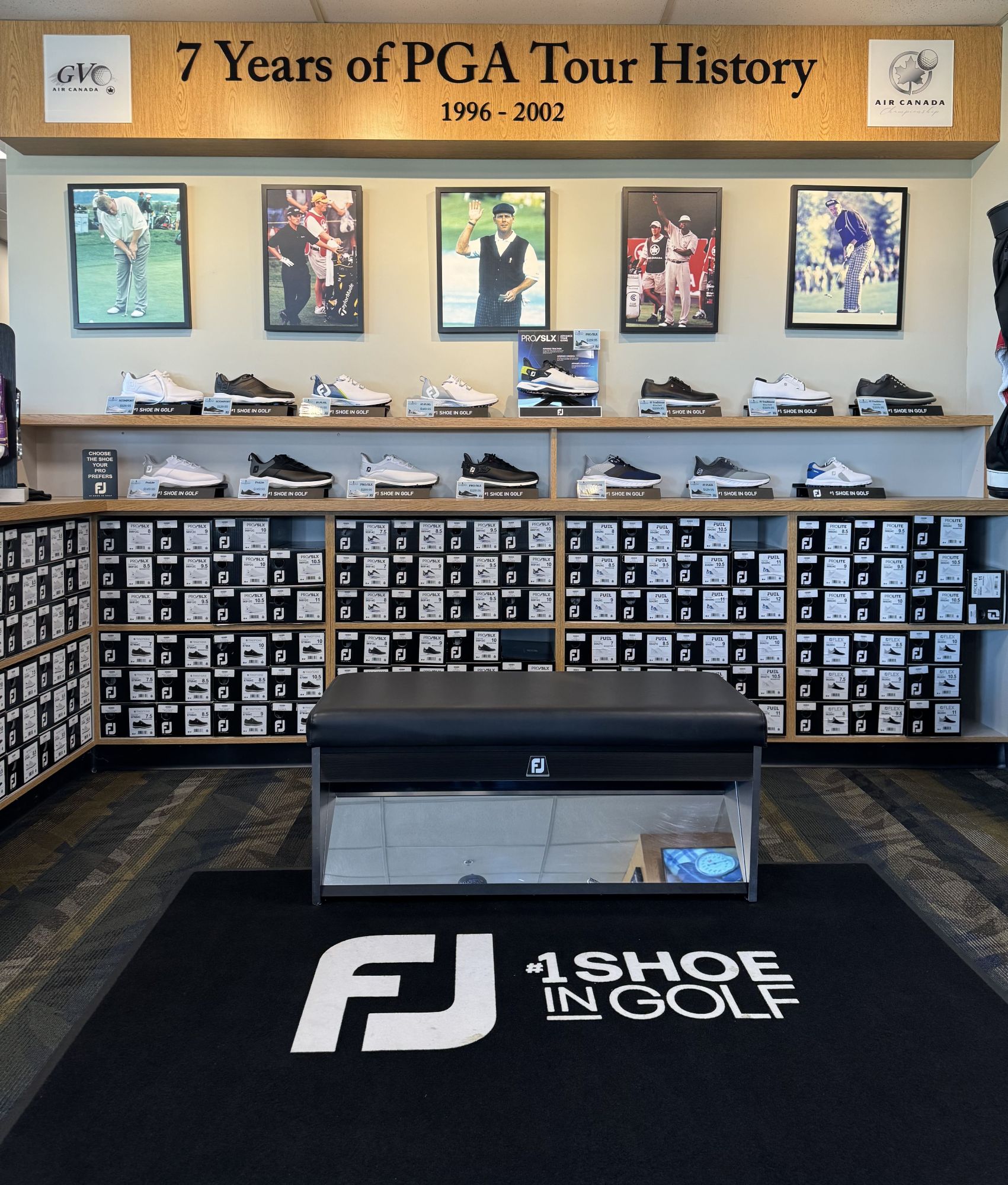 View of shoe wall inside Northview Golf shop