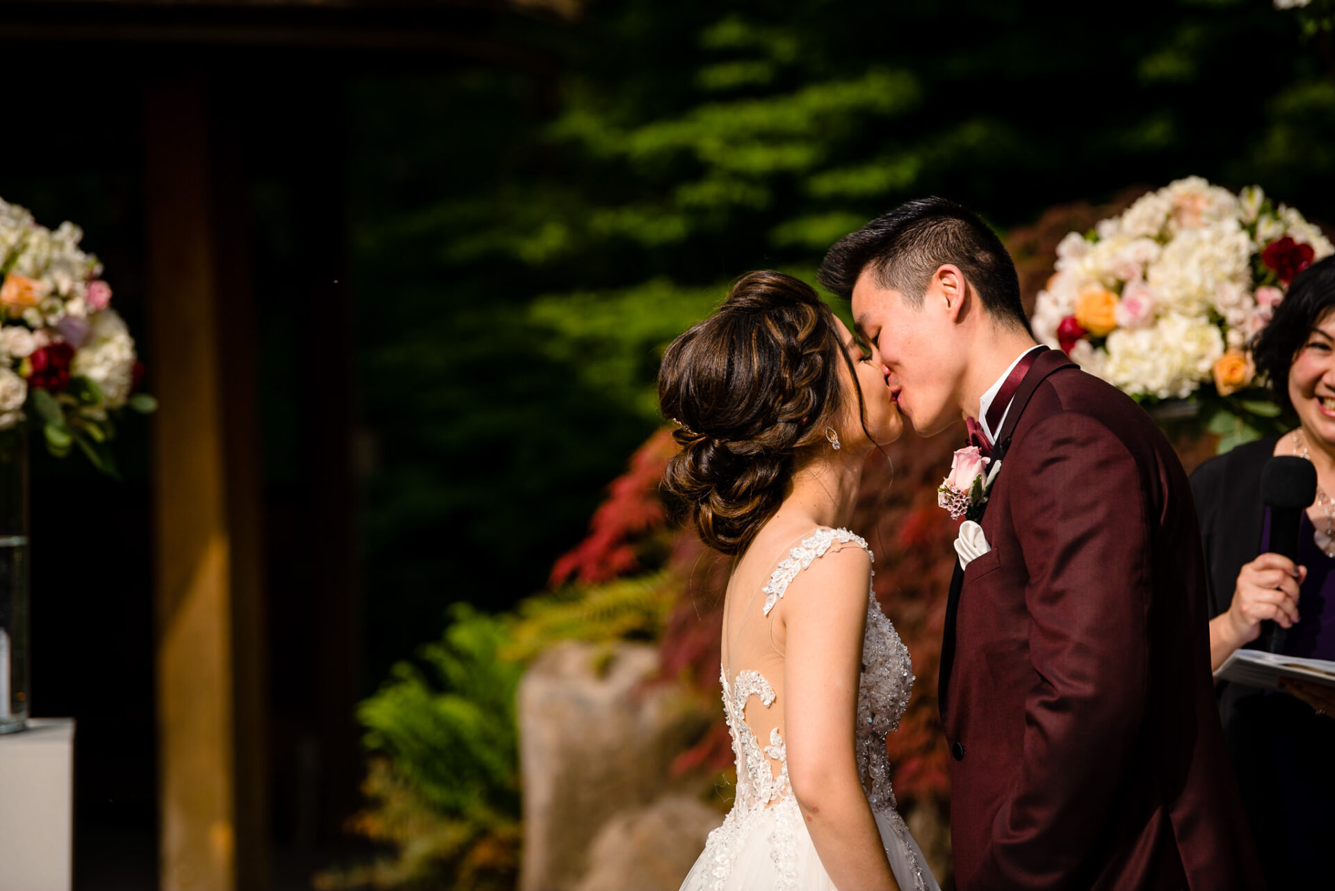 Bride and groom sharing a kiss