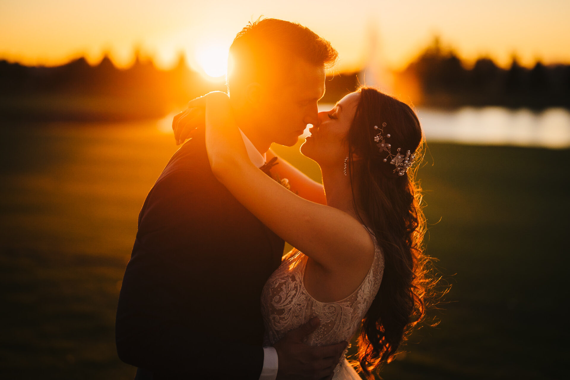 Bride and groom sharing a kiss