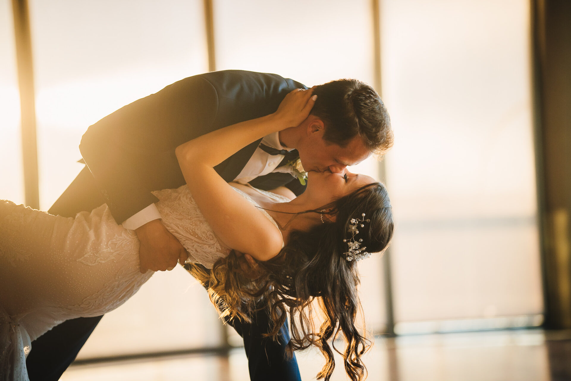 Bride and groom sharing a kiss