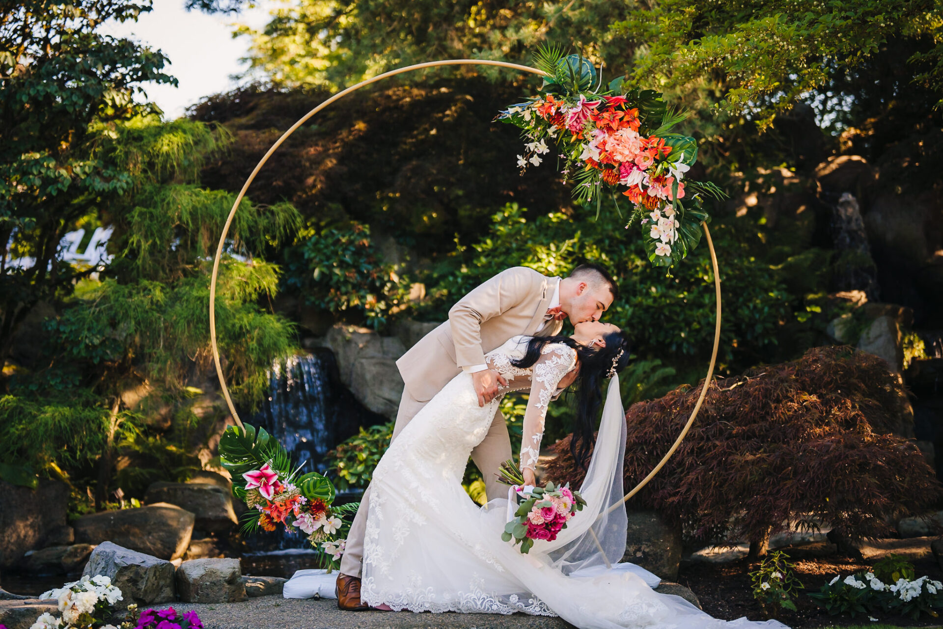 Bride and groom sharing a kiss