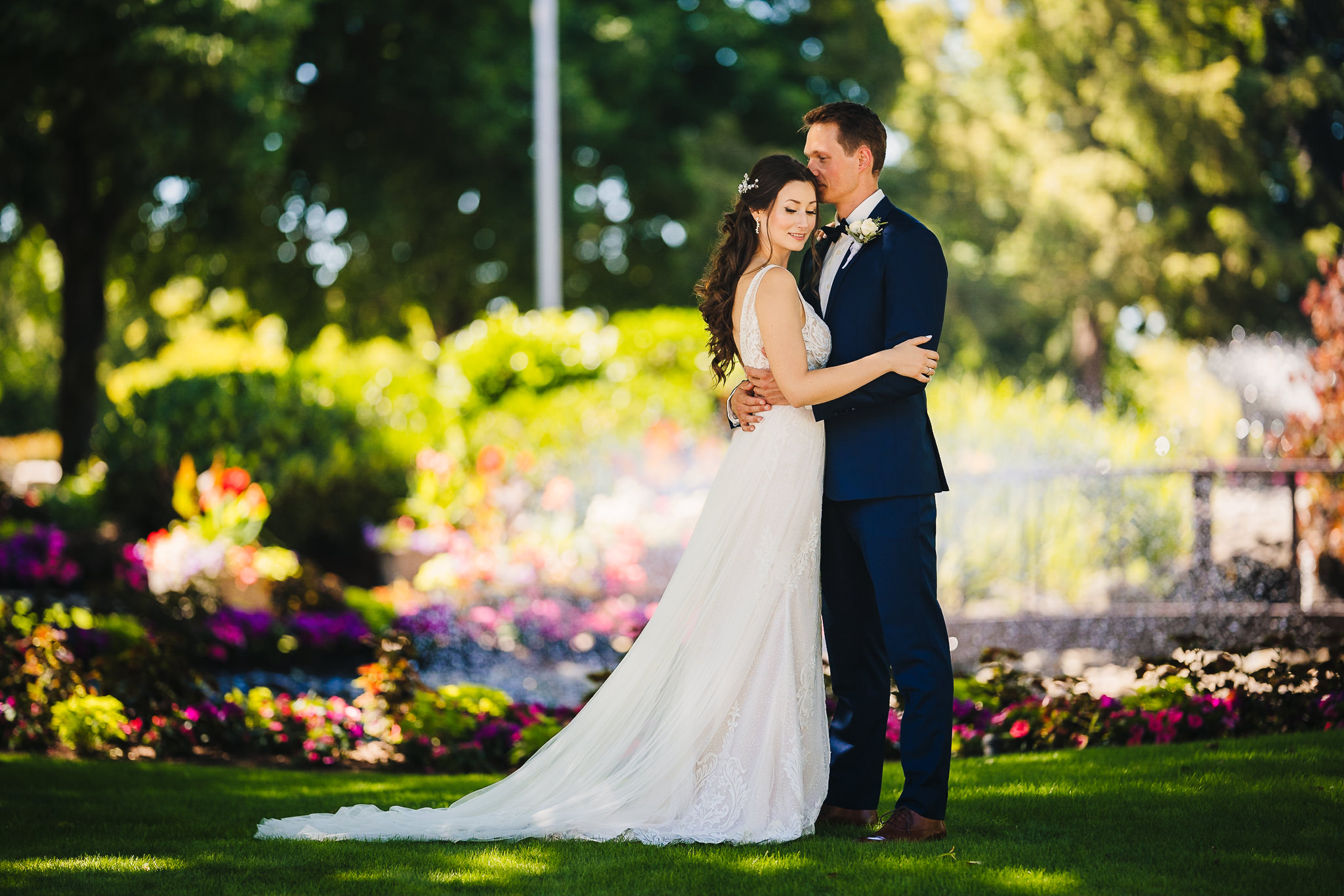 Bride and groom embracing each other
