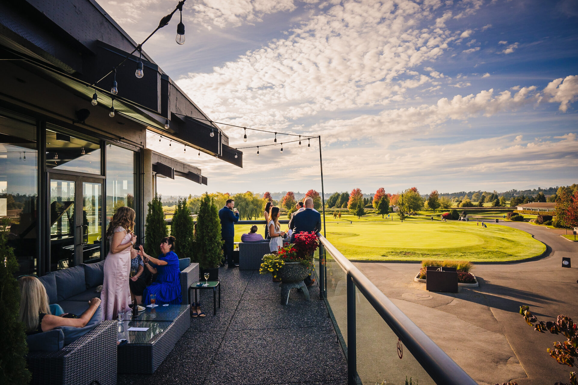 Wedding guest on the banquet hall patio