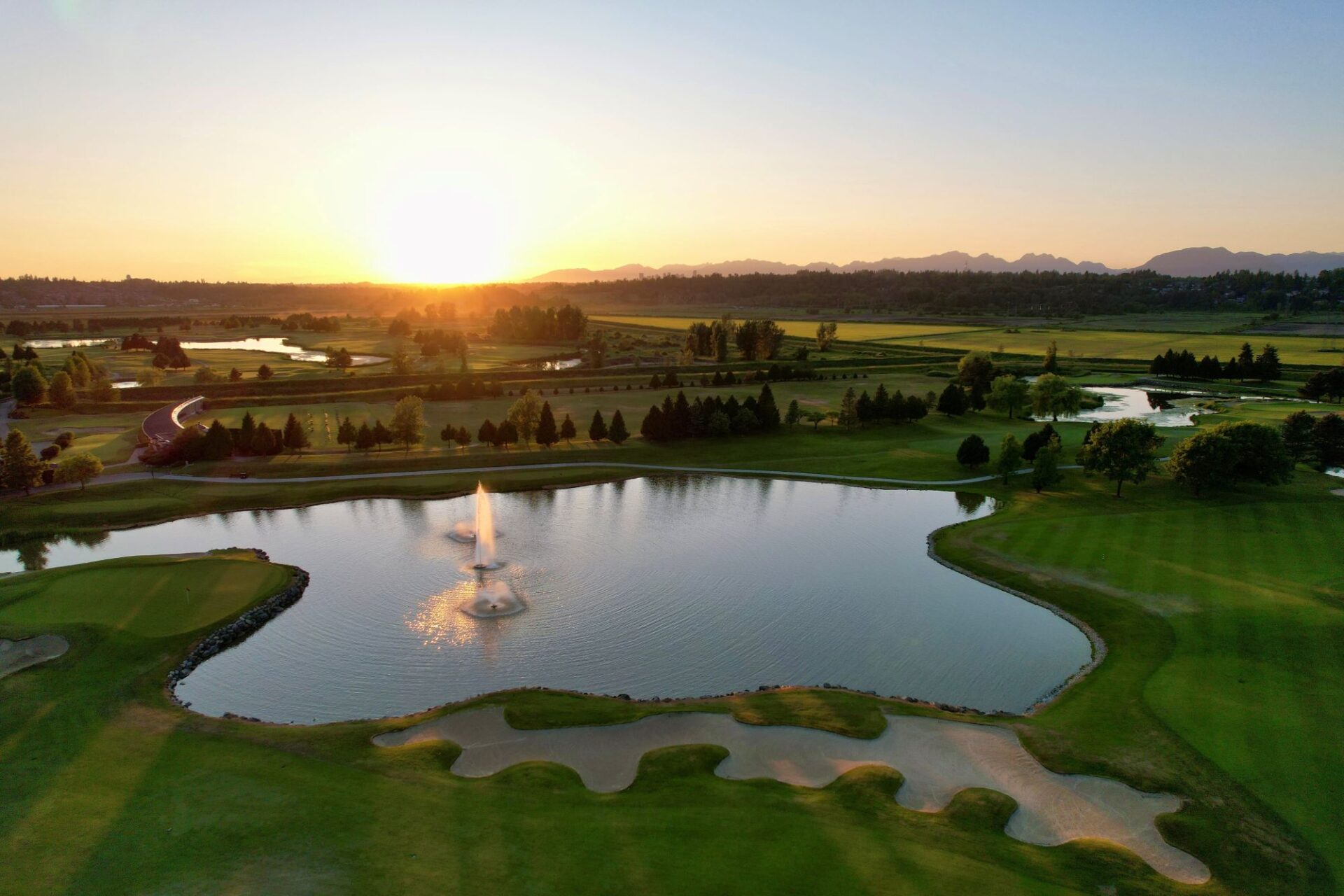 Aerial view of one of Northview Golf's course at dawn or dusk